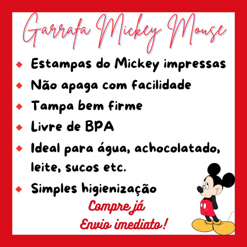 Garrafa Squeeze Mickey Minnie Mouse 600ml Escolar Academia