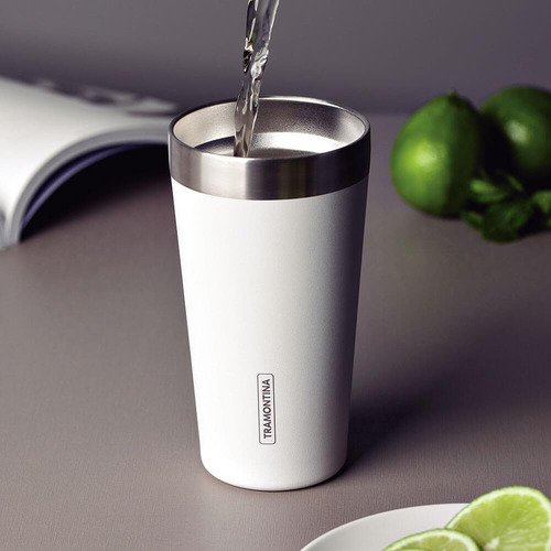 Copo Térmico Tramontina Exata Branco Em Inox Sem Tampa 420ml Liso