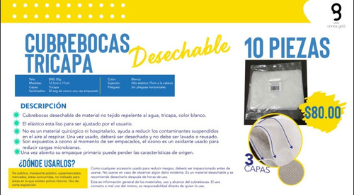 Cubrebocas Tricapa Desechable Blanco Pack Con 10 Piezas