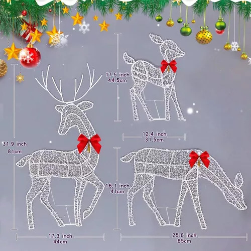 Adornos Navideños Con Forma De Reno, 3 Piezas, Led, Decoraci