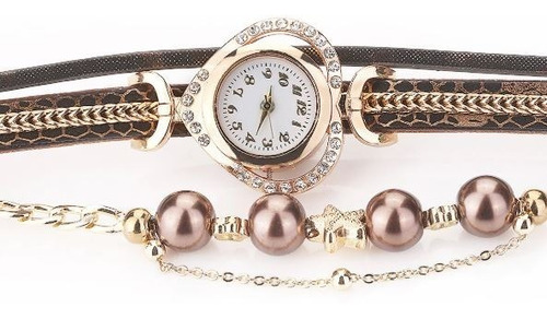 Relógio Feminino Vintage Bracelete Pulseira Pérolas Pingente