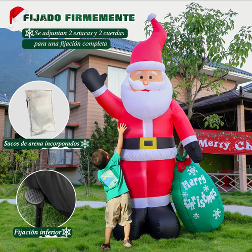 Papá Noel Decoración Inflable Navideño De 2.2m Con Luz Led Rojo