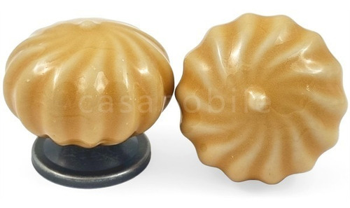 12 X Puxador Gaveta Porcelana Abóbora Cerâmica Armário Retro Cor C1558 - Caramelo ( Bege )