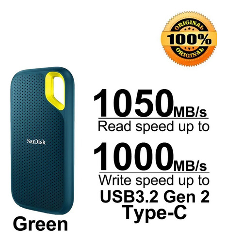 Ssd Sandisk Portátil - 1tb - Externo Usb-c + Garantia - Velocidade 1050mb/s Sdssde61-1t00-g25m - Compatível Com Pc, Notebook, Console, Windows E Mac