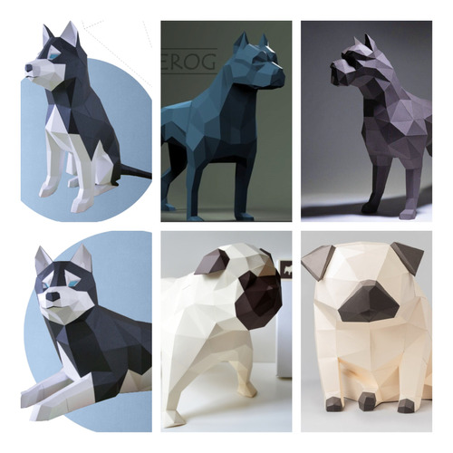 Perros #1 - Animales - 6 Moldes - Papercraft - Origami - Pdf