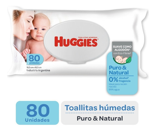 Huggies Toallitas Húmedas Puro Y Natural 0m+ X 80 Unidades