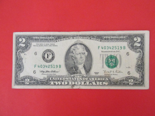 Antiguo Billete Estados Unidos 2 Dolares Año 1995 Escaso