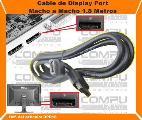 Cable 1.8 M Display Port Machos Ref: Dpd18 Computoys Sas