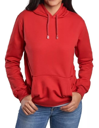 Saco Hoodie Unicolor Algodón Perchado Capota Bolsillo Adulto