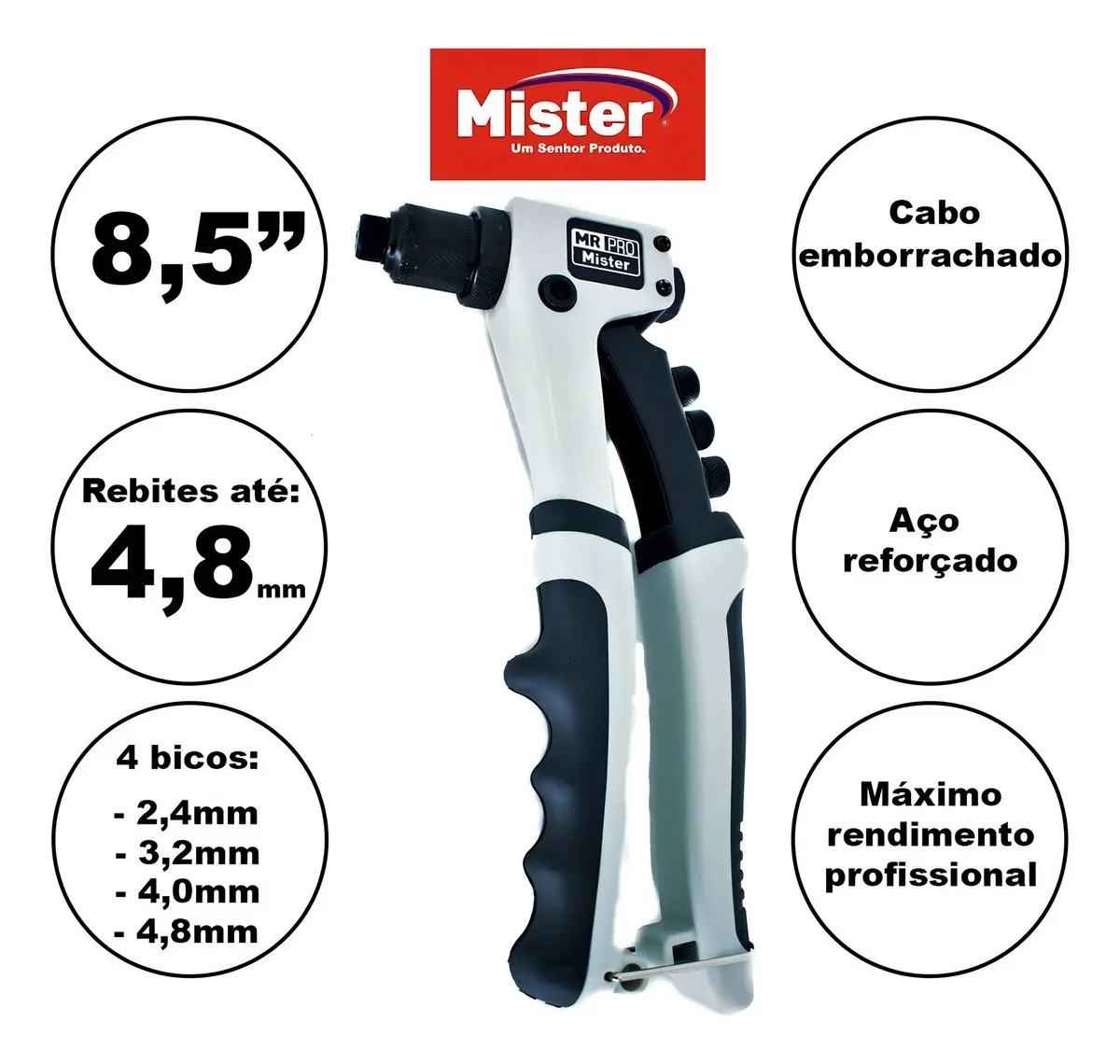 Rebitadeira Alicate Rebitador Profissional Até 4,8mm