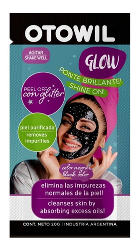 Imagen 1 de 7 de Mascara Facial Negra Glow Black C/ Glitter Sobre X20g