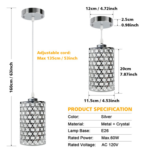 Ascher 3 Luz Colgante Cristal Para Techo Pantalla Cromada