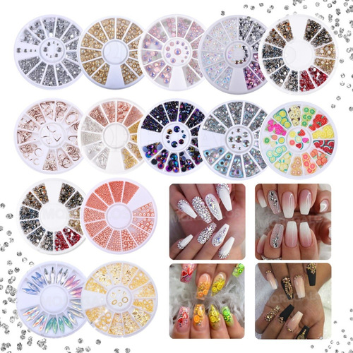Kit 12 Carrusel De Strass Colores Formas Deco Uñas Nail Art 