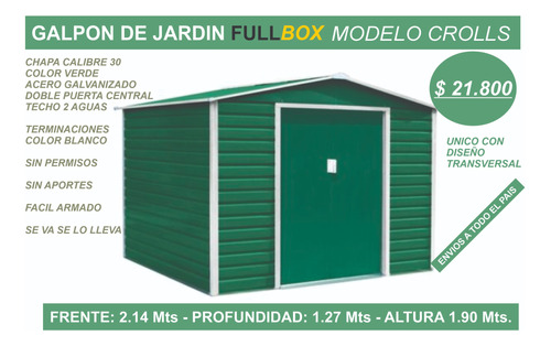 Galpon Caseta De Jardin 1.45x0.90x1.86 Mejor Precio Fullbox