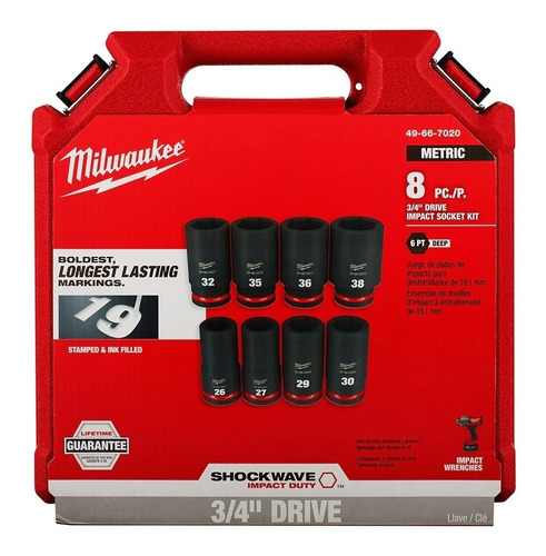Juego De Dados Metricos 8pzs Mm 3/4 Milwaukee 49-66-7020