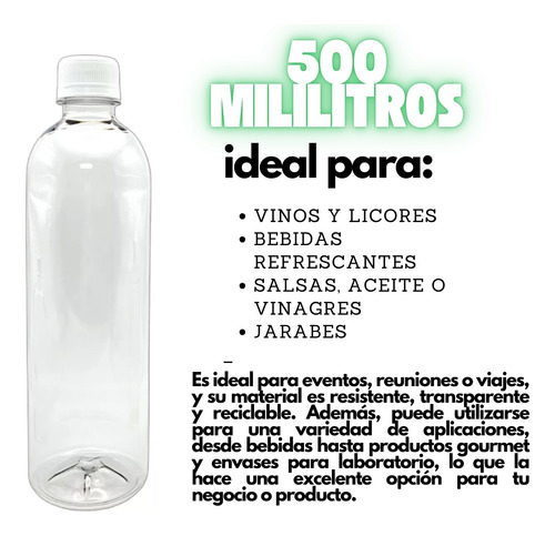 Botella Pet Boston 500 Ml Con Tapa Inviolable 100 Pz Envase Transparente