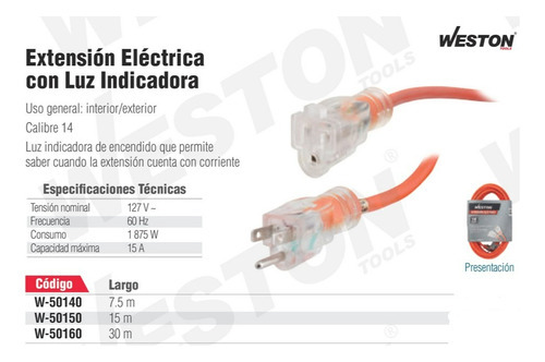 Cable De Extension Electrica Sjtw14/3c C/ind 30m