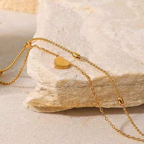 Tobilleras Con Corazón En Capas Doradas Para Mujeres Y Niñas