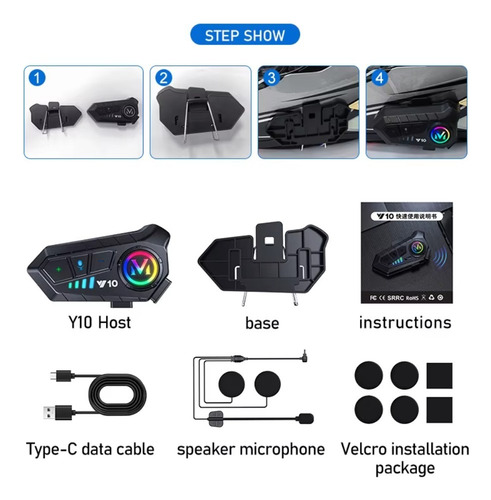 Intercomunicador Manos Libres Y10 Bluetooth 5.3 Motos Casco