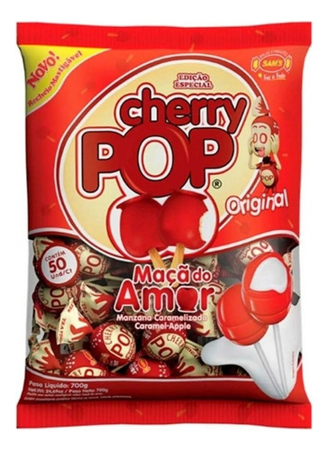 Pirulito Cherry Pop Maça Do Amor  C/50 Unid 700 Gr