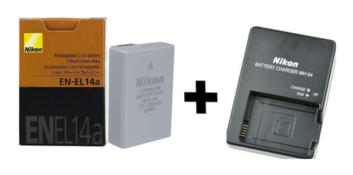 Imagem 1 de 8 de Bateria Recarregável Nikon En-el14a C/ Carregador Mh-24