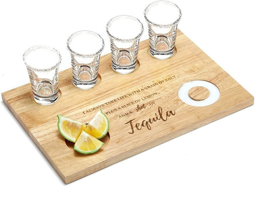 3 Tabla Tequilera Mezcalera Personalizada Madera 4 Shots