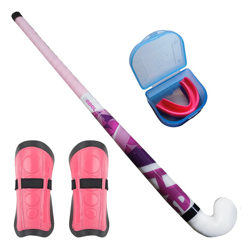 Combo Hockey Palo + Canilleras + Bucal Inicial Escolar Fibra