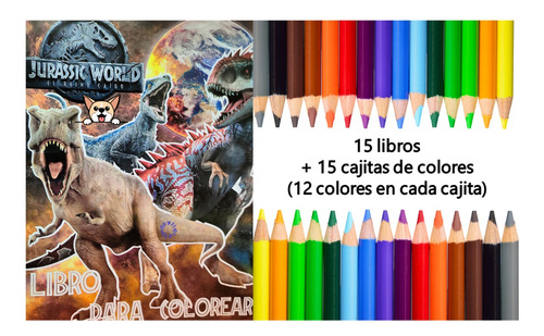 15 Libros Colorear Dinosaurios + 15 Cajitas De Colores (12)