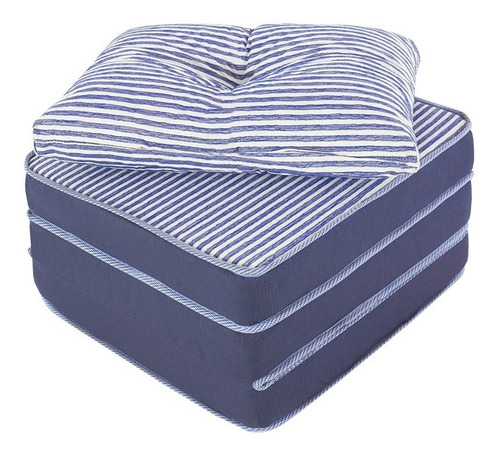 Puff Multiuso 3 Em 1 Solteiro Jacquard Azul + Travesseiro