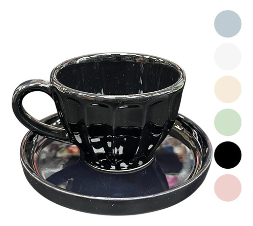 Taza Multifuncion Ceramica Vintage Vainilla 300ml + Plato Gris Azulado