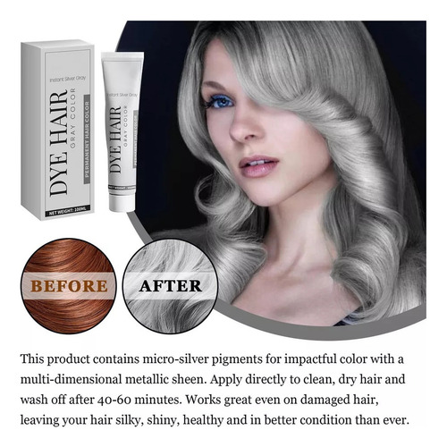 Tinte Permanente Para Cabello Gris De Larga Duración 100ml