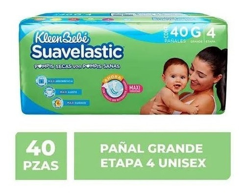 Pañales Kleenbebé Suavelastic Etapa 4 Unisex 40 Pañales Talla Grande (G