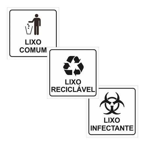 3 Adesivos Lixo Infectante Reciclável Comum Lixeira 15x15cm