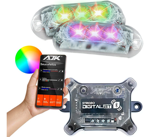 Strobo Led Automotivo Ajk Com 2 Faróis 9w Bluetooth Carro