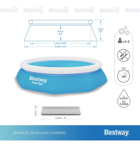 Piscina Inflável redonda Bestway Fast Set 57266 de 3.05m x 76cm 3638L azul caixa