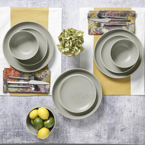 Magma Life Juego De Vajilla Moderna VA1GR Stoneware De Cerámica Color Gris De 12 piezas Para 4 Personas