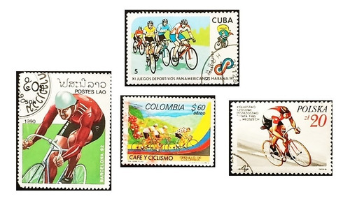 Estampillas Ciclistas Colombia, Laos, Cuba, Polonia