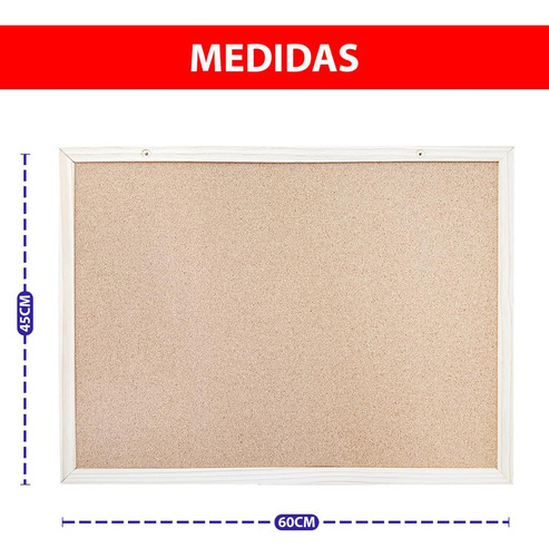 Cortiça Quadro Aviso Madeira 60x45 Cm Lembrete Para Parede