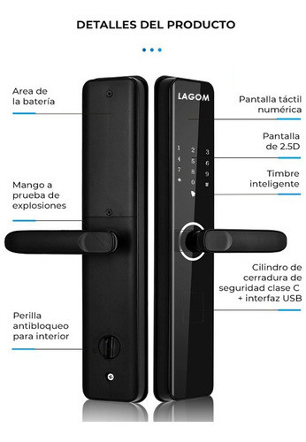 Cerradura Chapa Electrónica App Digital Ttlock-k7 Alarma Negro