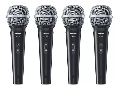 Shure, Paquete De 4 Micrófonos Sv100 Xlr-qtr Color Negro/Plateado