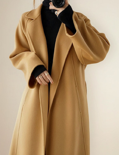 Abrigo De Lana De Doble Cara Para Mujer, Largo Por Debajo De La Rodilla, Holgado, Talla Grande