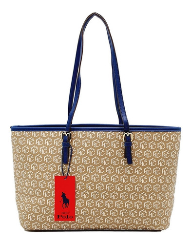 Imagen 4 de 7 de Bolsa Hpc Polo Tote Signature Beige Con Azul