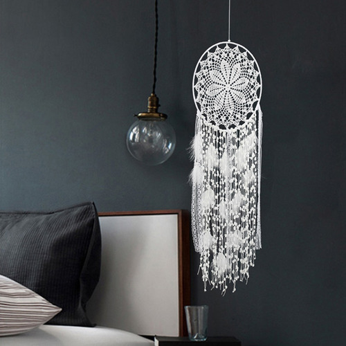 Feito À Mão Grande Dream Catcher Pena Branca Decoração