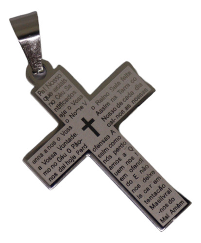 Pingente Crucifixo Grande Cruz Oração Pai Nosso Aço Inox