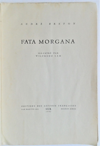 André Breton Fata Morgana 1942 Surrealismo Wilfredo Lam (Usado)