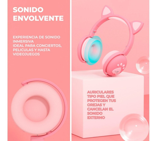 Imagen 2 de 10 de Audífonos Oreja De Gato Auriculares Bluetooth Recargables