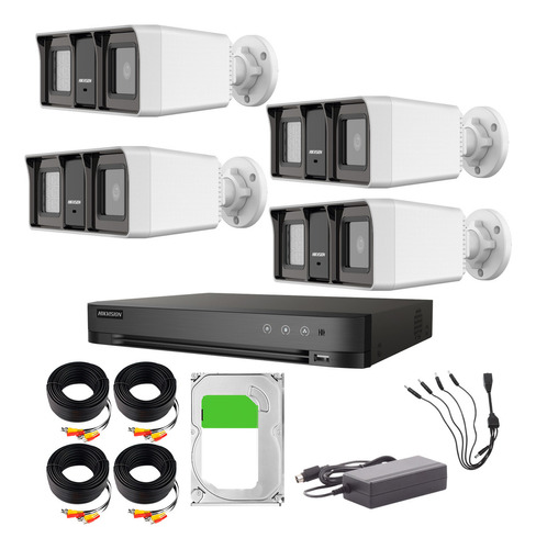 Hikvision Kit De 4 Cámaras De Seguridad Con Micrófono Integrado Bala Turbohd 2mp Dual Light Exterior Ip67 + Dvr 8mp 4 Canales Turbohd + 4 Canales Ip + 1tb Hdd Modelo Ids2ce18d0t-plus+1tb