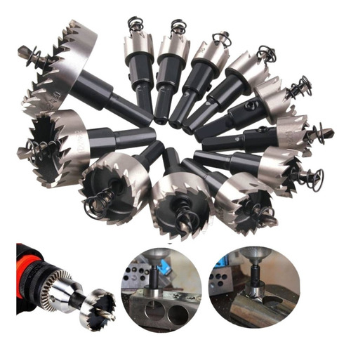 Jogo 12 Brocas Serra Copo 15 A 50 Mm Furar Ferro Aço Metal