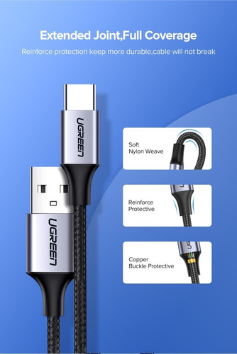 Imagen 5 de 9 de Ugreen Cable Usb Tipo C 3 Metros Carga Rápida Uso Rudo S10 +