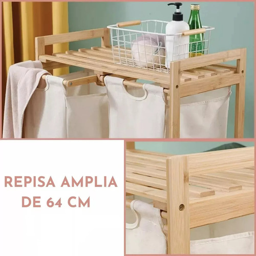 Cesta Canasto De Ropa Sucia Con Soporte De Bambu 73 Cm